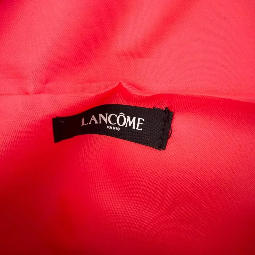 Lancome Paris Pink Textured Woven Cosmetic Makeup Bag Asymmetric Zip‎ Pouch